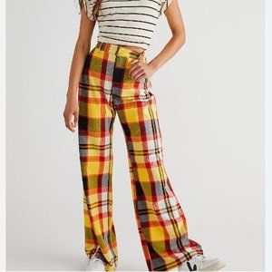 FREE PEOPLE Women's Plaid Jules Pants Size 12 in Yellow Combo